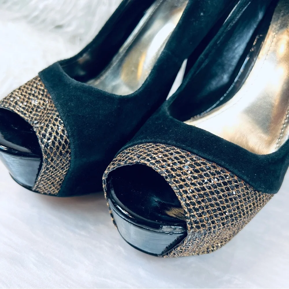 Black Platform Peep Toe Lace Corset Heel P…